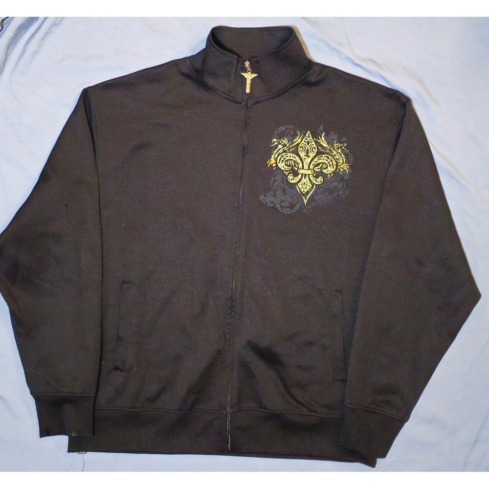 Vintage Avirex Mens Large Black Full Zip Up‎ Sweatshirt Graphic Fleur